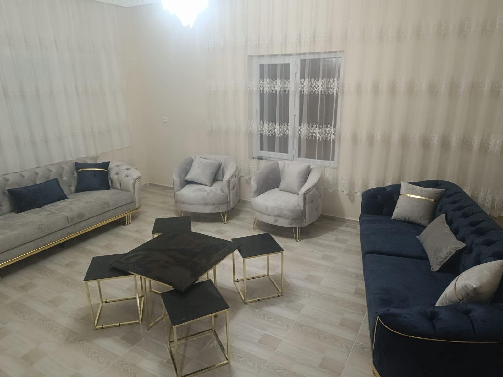 Gri ve lacivert kanepeler ile gri berjerlerden oluşan takım